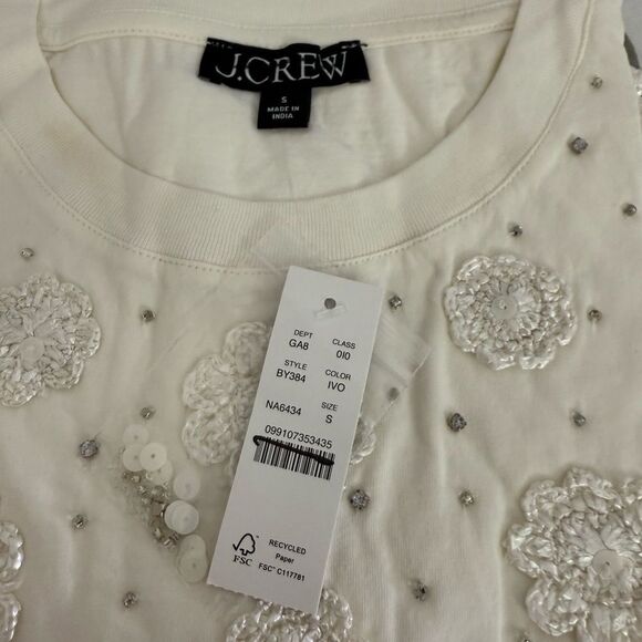 J.Crew Cropped T-shirt with crochet floral appliqués NWT Size S - Picture 10 of 10